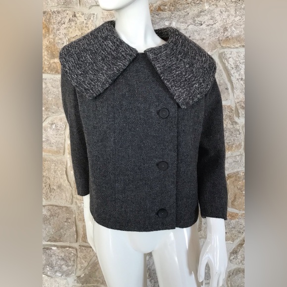 Wonderful Vintage 1960s Italian Wool Coat Jacket Textured Exaggerated Collar - Picture 8 of 15